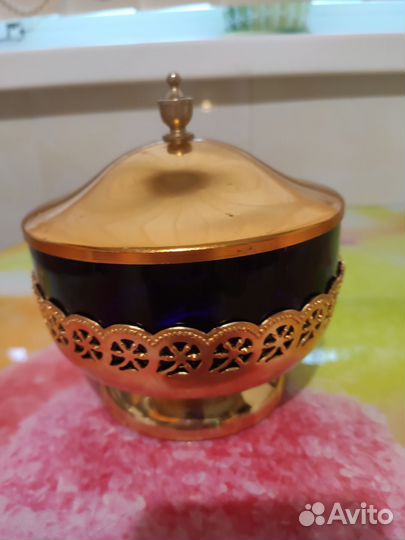 Ваза для фруктов на ножке цветное стекло СССР