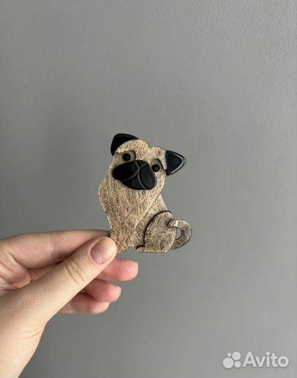 Брошь ручная работа мопс собака новая
