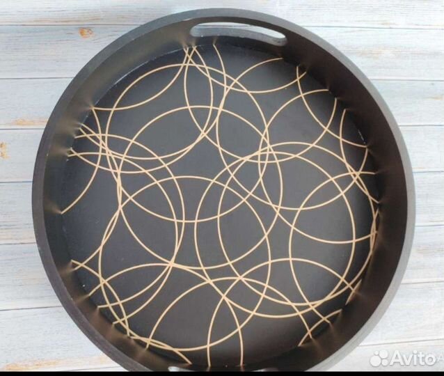 Поднос декоративный чёрный с рисунком