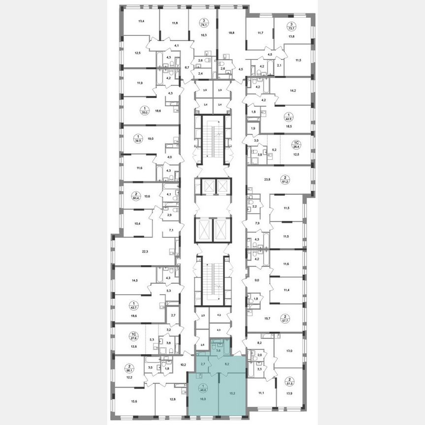1-к. квартира, 46,6 м², 13/19 эт.