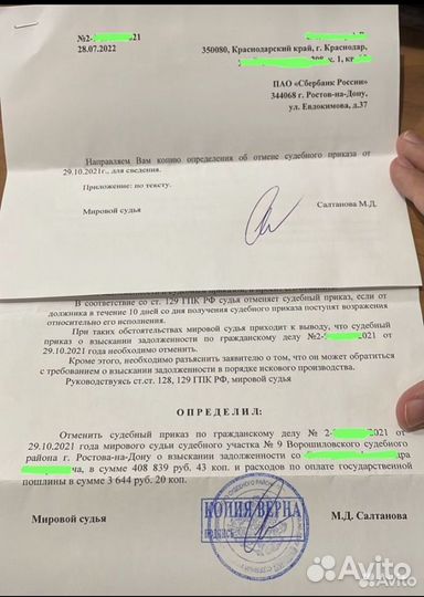 Отмена судебного приказа. Снятие ограничений