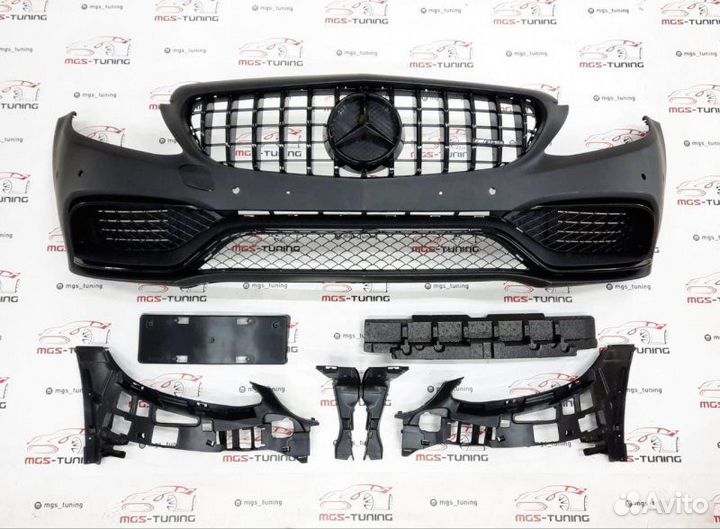 Бампер C63 с решеткой GT AMG на W205 13-18г Black