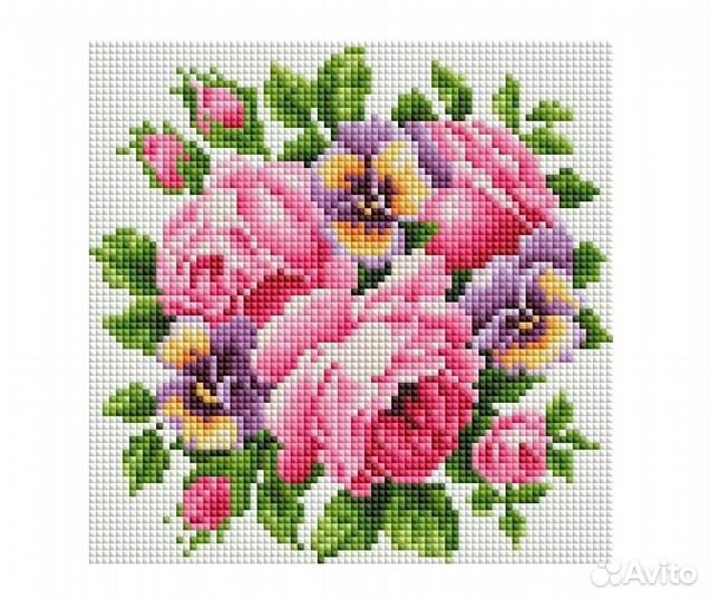 Мозаика алмазная 20*20 см Розы и анютины глазки 45