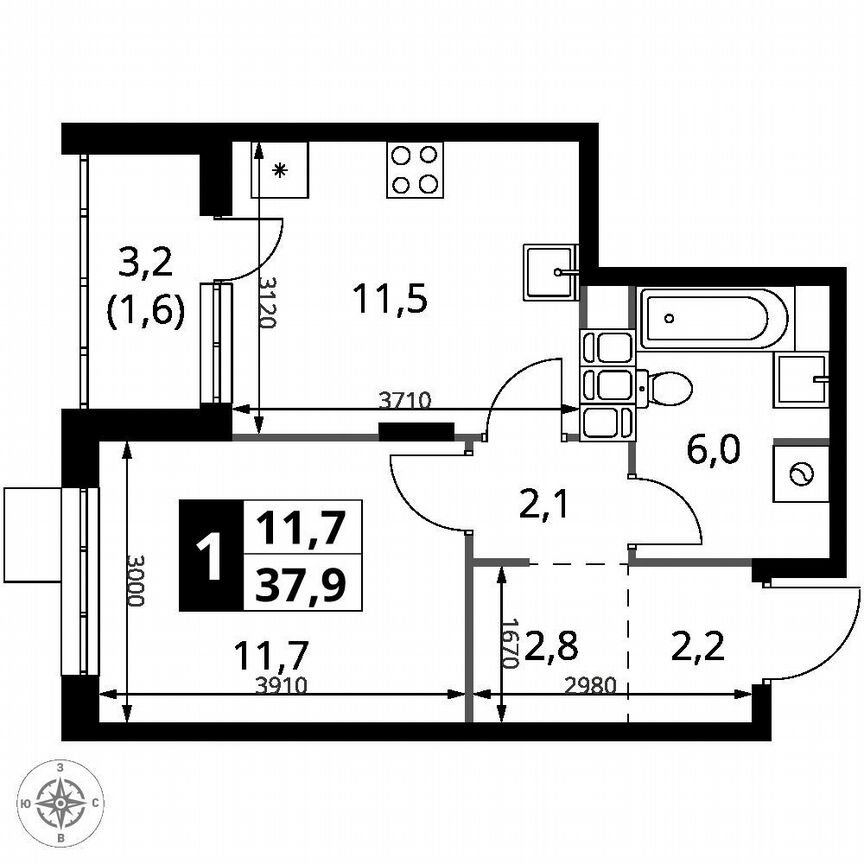 1-к. квартира, 37,9 м², 24/25 эт.