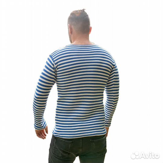 4441 Тельняшка двойной вязки, хлопок, голубая