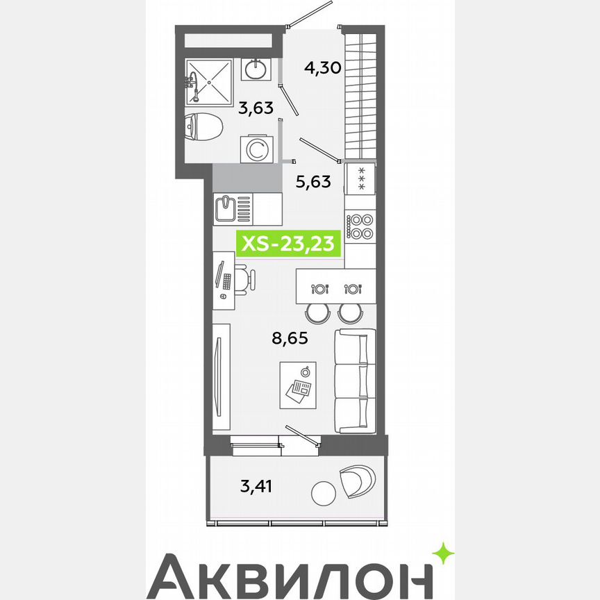 Квартира-студия, 23,2 м², 4/12 эт.