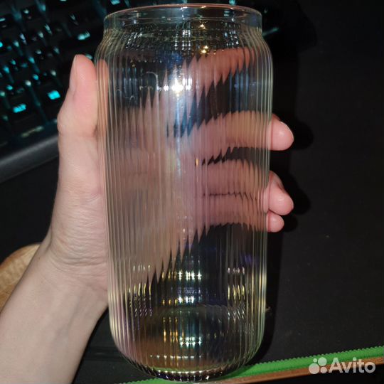 Стакан 400 мл стекло с трубочкой