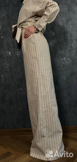 Льняной женский костюм (брюки и рубашка) Турция