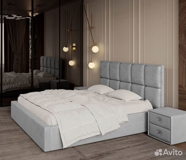 Кровать 140 x 200 комфортные удобные с изголовьем