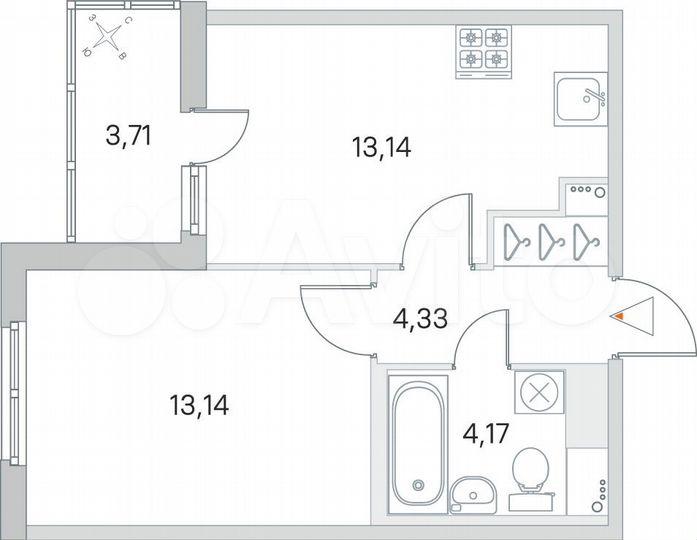1-к. квартира, 36,6 м², 6/8 эт.