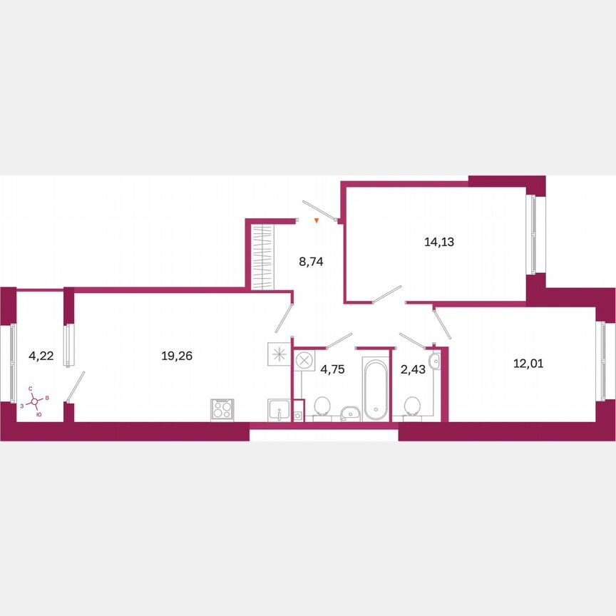 2-к. квартира, 63,4 м², 2/10 эт.
