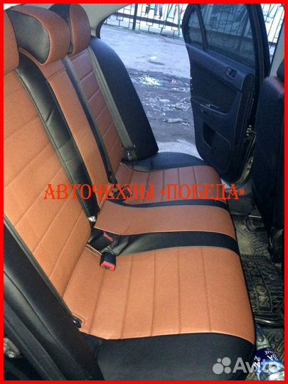 Чехлы Mitsubishi Lancer 10 1 из экокожи чёрно-кори