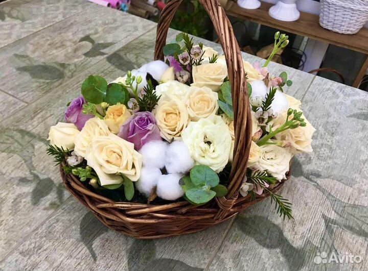 Корзина из Роз с Хлопком с Доставкой