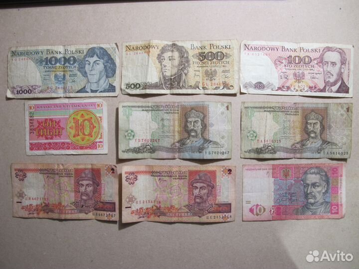 Банкноты Польши (пнр), Казахстана, Украины