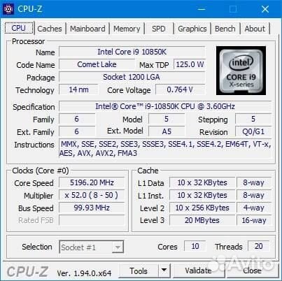 Intel core i9 10850k (10900k)