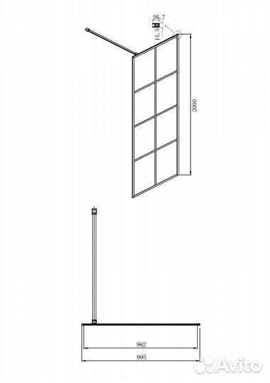 Душ. Стенка Ambassador 100x200 Walk-in 15031240