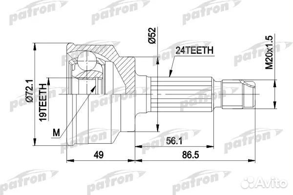 ШРУС наружн к-кт 24x52x19 KIA: pride 90, mazda: 1