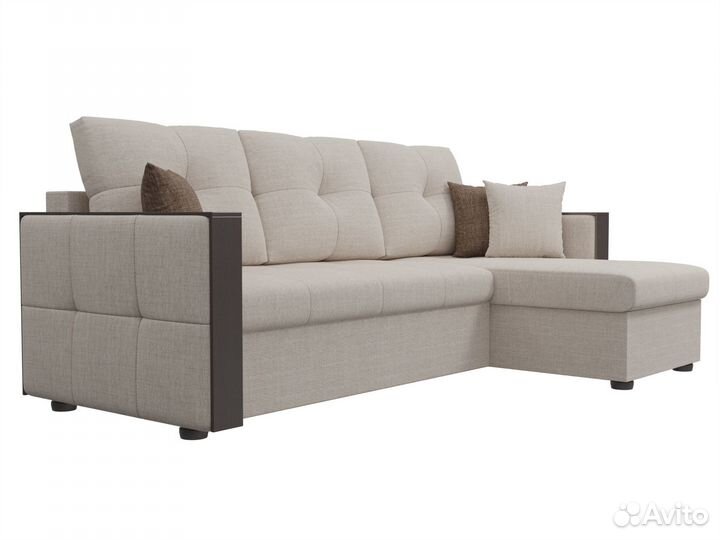 Диван угловой Валенсия правый угол, рогожка, бежевый
