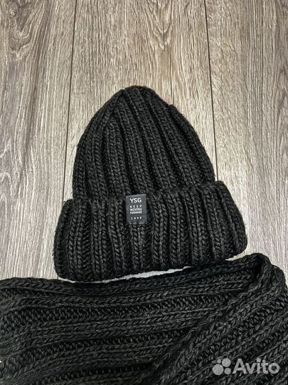 Комплект шапка и шарф женские зимние черные