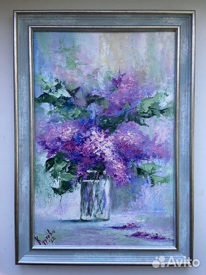 Картина маслом Сирень 30х20 см в раме