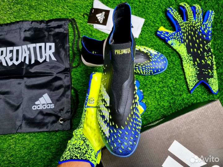 Сороконожки Adidas Predator Freak сине-черное-зеле