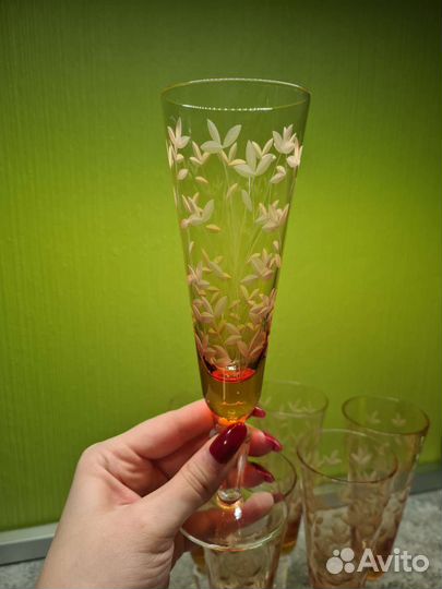 Фужеры хрустальные СССР цветные Весна Весенние 6шт