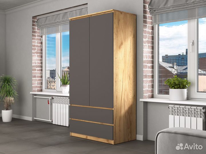 Распашной Шкаф с 2 дверями, 2 ящиками, полками Хит