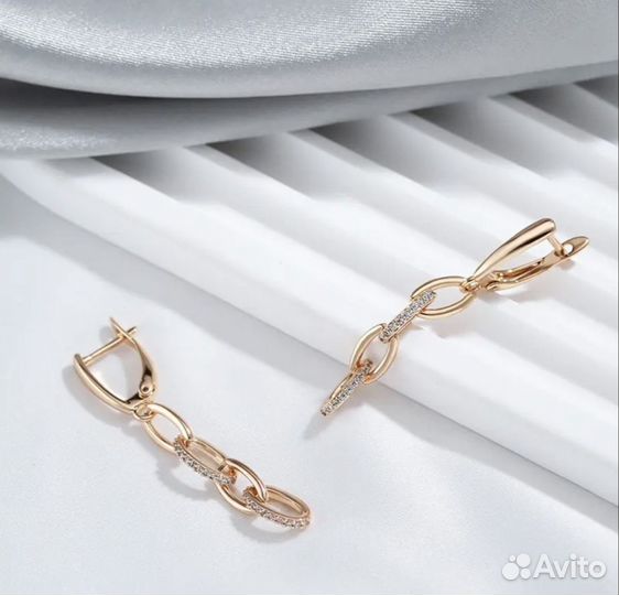 Золотые серьги длинные цепочки позолота 585 RG