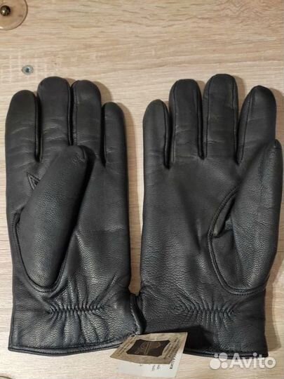 Мужские кожаные перчатки зимние черные размер 25