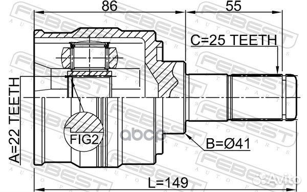 Шрус внутренний левый 22x41x25 hyundai accent 1