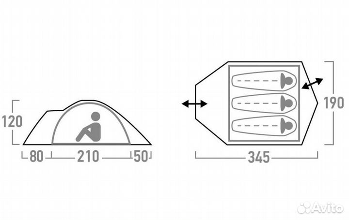 Палатка туристическая 3 х местная двухслойная
