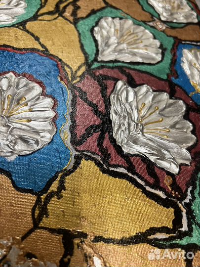 Картина абстракция акрил Цветы