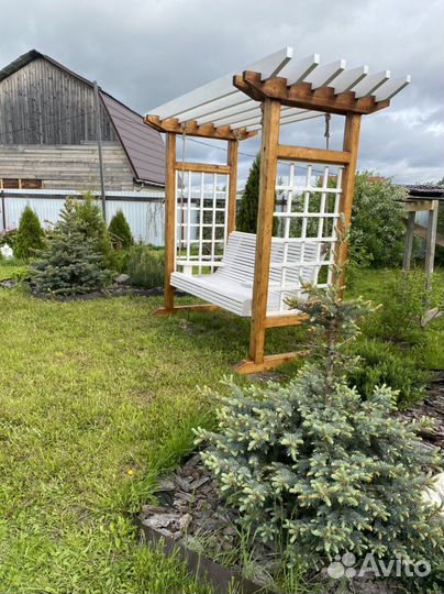 Качель-пергола садовая из натурального дерева