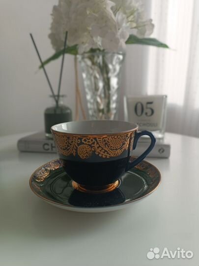 Чайные пары 5 шт (сервиз) лфз, кобальт с позолотой