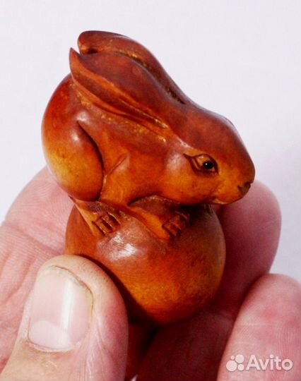 Статуэтка Кролик - Нэцкэ из Дерева Самшит ru*114