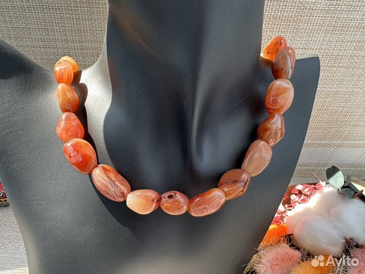 Бусы ожерелье сердолик карамельки тигровый глаз