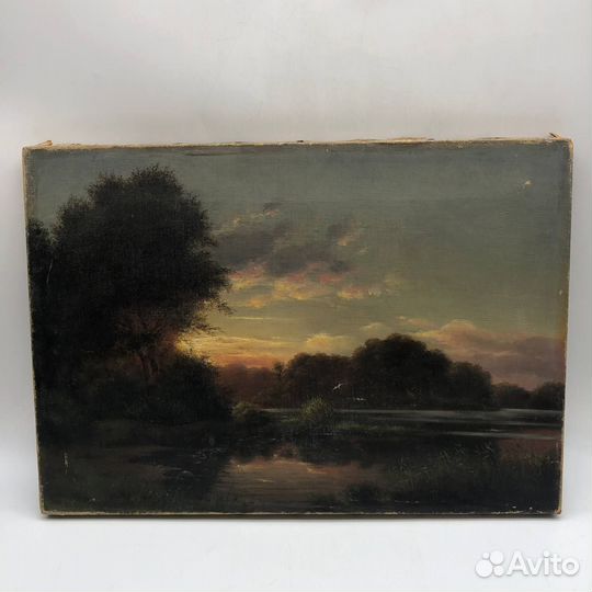 Старинный пейзаж у озера, Россия 19 век