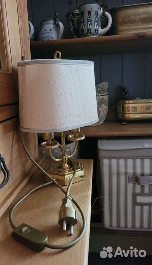 Лампа настольная,латунь, тканный плафон,Европа