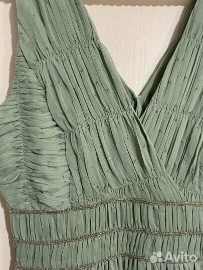 Платье миди Promod нарядное зеленое с бисером р.44
