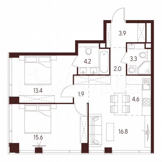2-к. квартира, 65,7 м², 5/23 эт.