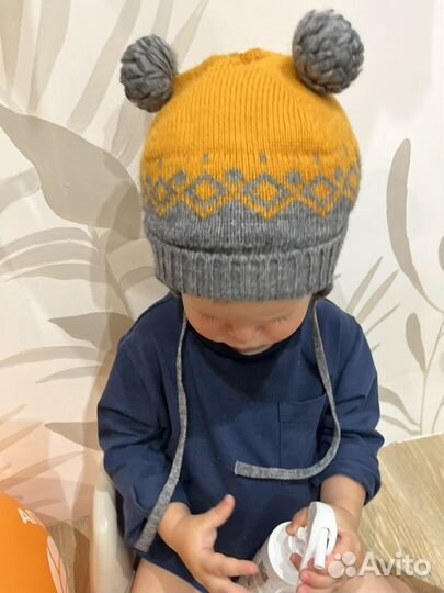 Шапка для малыша 1-2 с ушками осень зима