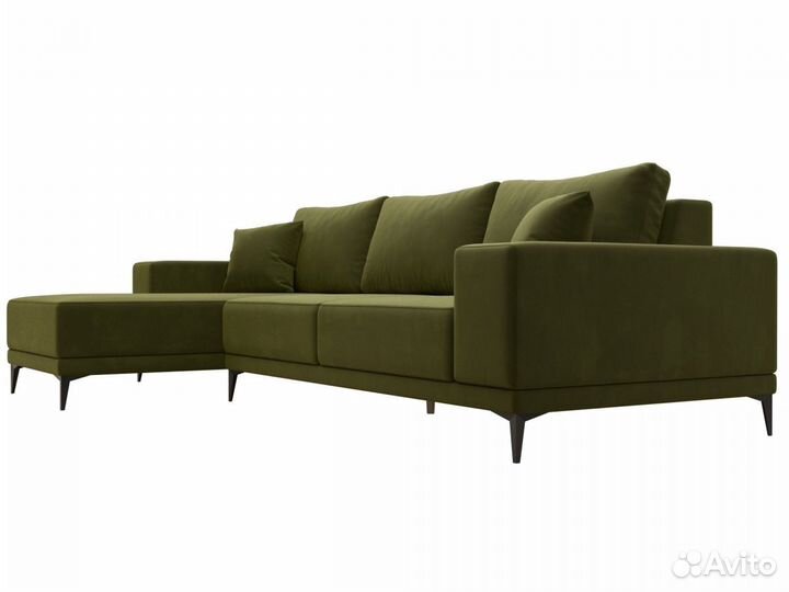 Диван угловой Льюес левый, микровельвет, зеленый
