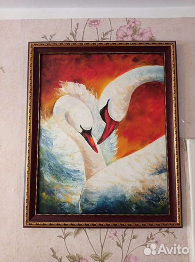 Картина маслом Лебеди