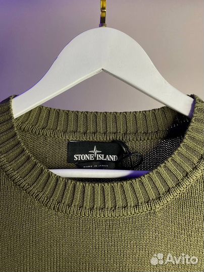 Свитер Stone Island зеленый вертикальный карман