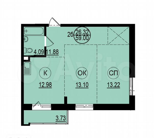 2-к. квартира, 58,9 м², 5/6 эт.