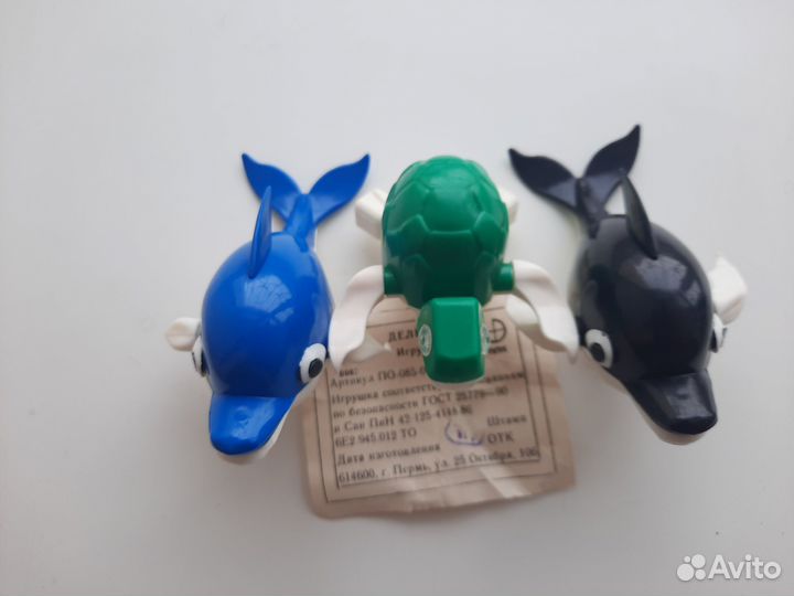 Игрушка СССР заводная плавающая. Дельфин черепаха