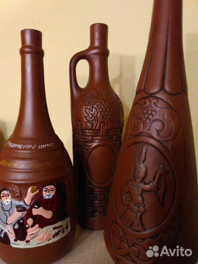 Бутылки глиняные грузинские,без вина цена за 3 шт