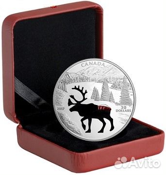 Монета Карибу Олень вырез силуэта Канада 2017г Ag