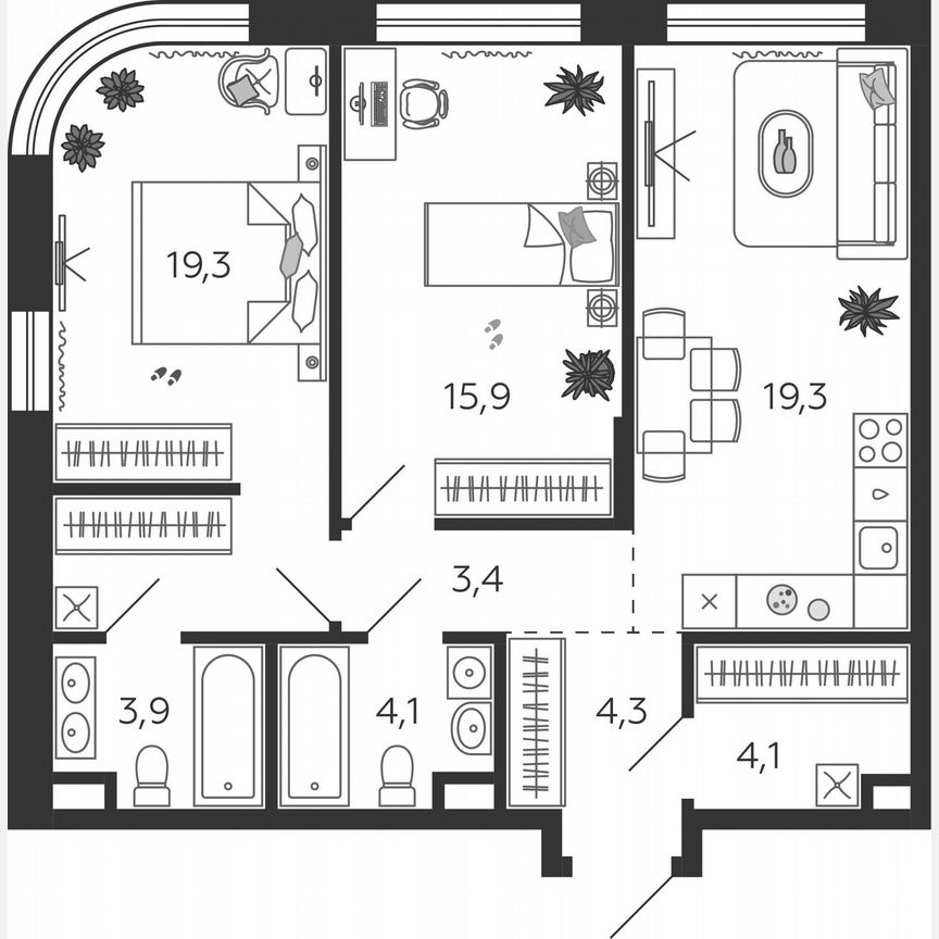 2-к. квартира, 74,3 м², 17/17 эт.