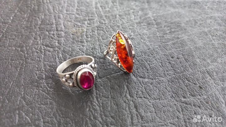 Кольца СССР с рубином и янтарем, винтаж, бижутерия